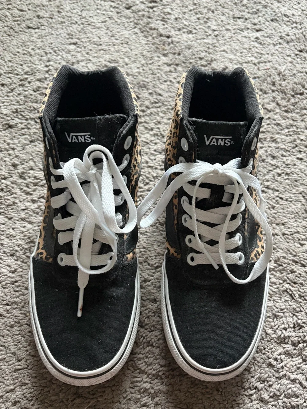 Vans Kids High-Top Sneakers in Black & Leopard Tan